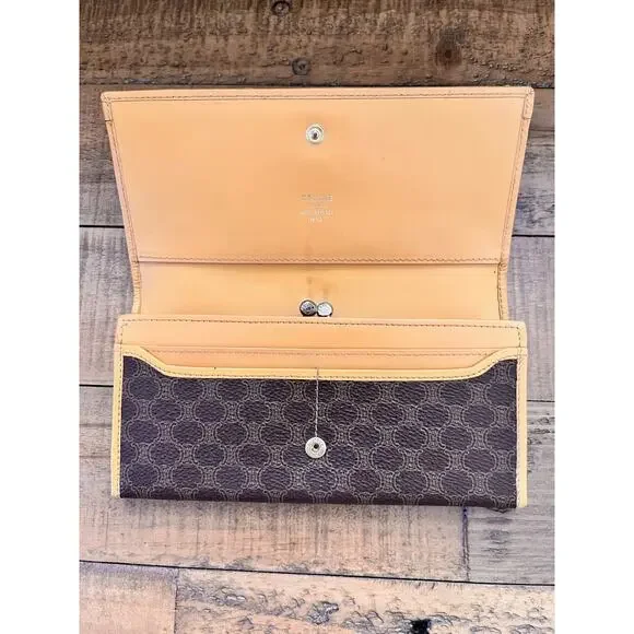 Céline Macadam Long wallet Classic Brown w/Tan leather trim
